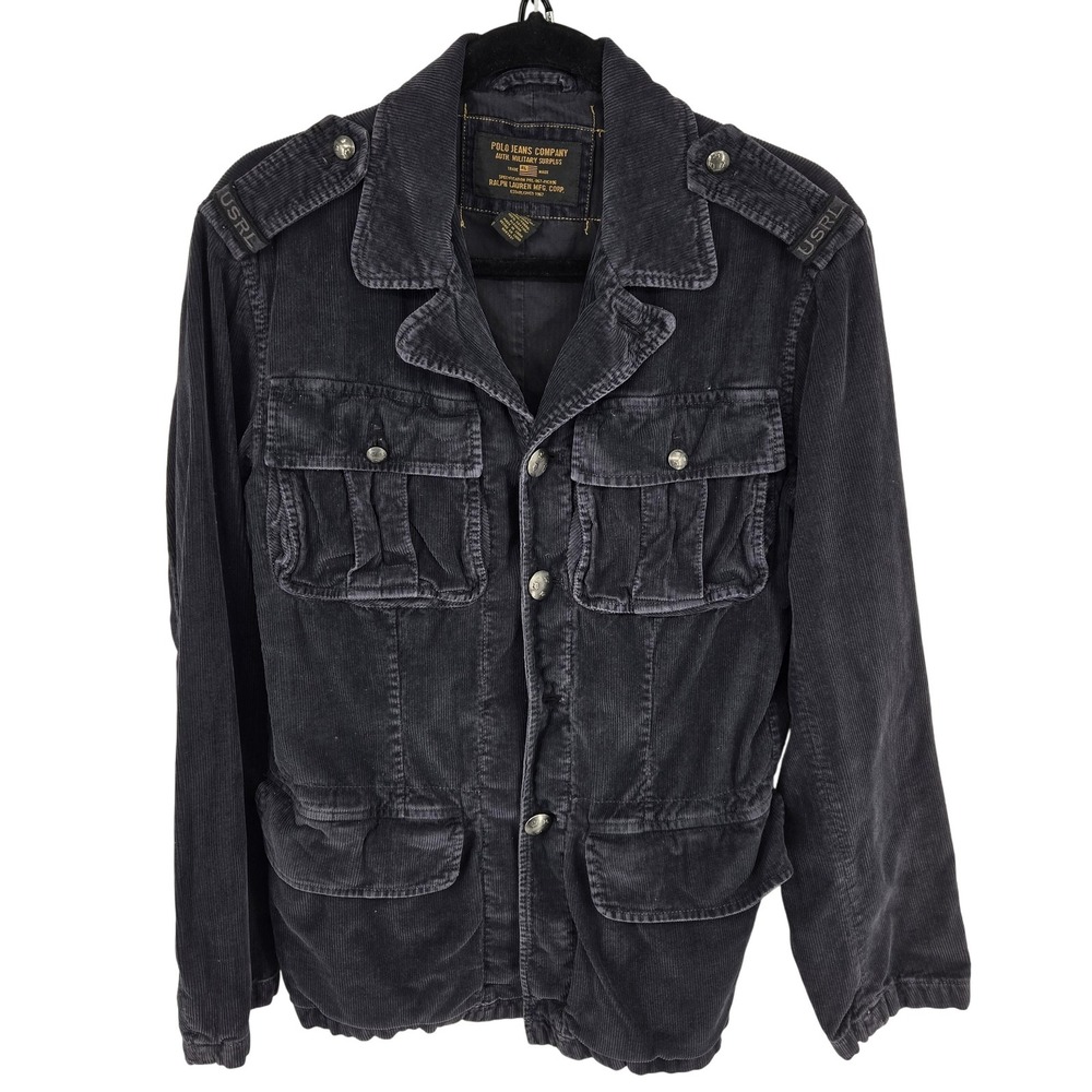 Polo Jeans Company Jacket Mens Small Black Corduroy Military‎ Surplus Field USRL
